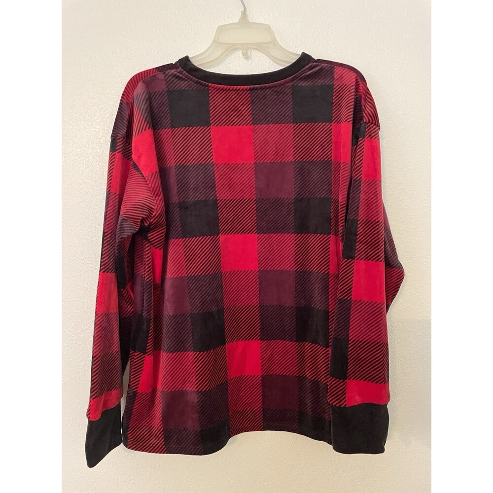 Women’s Petite Medium Red Plaid Cuddl Duds Fleece Top - Picture 2 of 3
